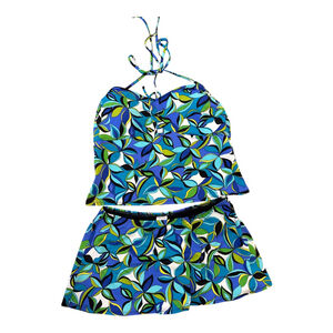 Catalina Women's Two-Piece Swimsuit Set, Floral Print in Blue and Green, Size 1X